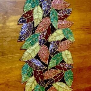 Beaded Table Runner Pier 1 Fall Leaves Thanksgiving Holiday Dinner Table Decor
